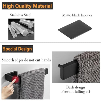 JOPOFI Hand Towel Holder, Towel Ring - Matte Black | Stainless Steel Towel Holder for Bathroom wall, 8" Rectangular Modern Design Hand Towel Bar, Contemporary Hand Towel Rack