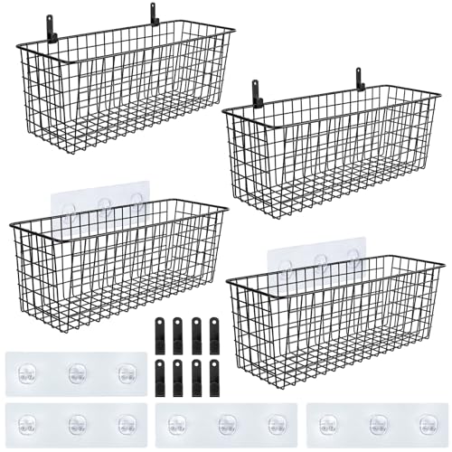 4 Set [EXTRA LARGE] Hanging Wall Mount Storage Bas... (Black | Alloy Steel)