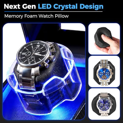 ANWBROAD Watch Winder for Automatic Watches, Single Watch Winder with LED | 4 Modes Automatic Watch Winder box for Men and Women, Winding Watch Rotator with Super Quiet Motor, Type-C Adapter UJWW006C