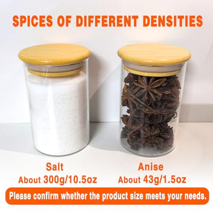 GPOVVIMX 12 Pcs Glass Spice Jars with Bamboo Airtight Lids and 191 Labels - 8.5oz Small Food Storage Containers for Kitchen, Seasoning, Coffee, Herb - Spoon and Marker Included