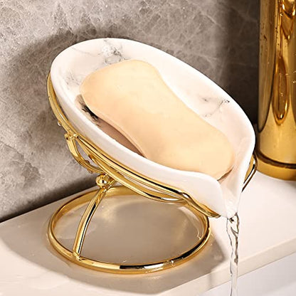 Dobbyby Leaf-Shaped Ceramic Soap Dish with Drain, Holder, Saver, Tray, Bar Soap Holder, Easy Cleaning, for Shower Bathroom Kitchen Sink Bathtub, Pro-Environment White