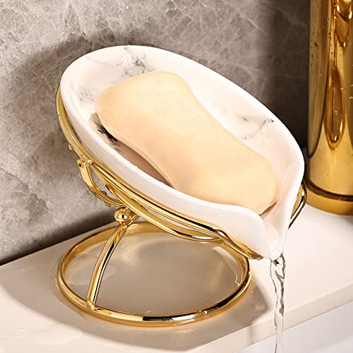 Leaf-Shaped Ceramic Soap Dish with Drain, Holder,... (White)