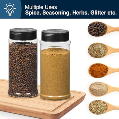 TUZAZO 16 Oz Large Spice Jars Plastic Seasoning Containers, 6 Pack | Heavy Duty Plastic Spice Bottles with Dual Shaker Lids, Refillable Empty Spice Containers for Salt, Herbs & Spices