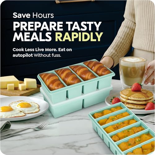Silicone Freezer Trays with Lids, 2 Cup & 1 Cup & 1/2 Cup Soup Freezer Container Molds for Freezer - Leakproof, Dishwasher, Oven Safe, Ideal for Frozen Broth, Leftovers & Meal Prep, BPA Free 3 Pack
