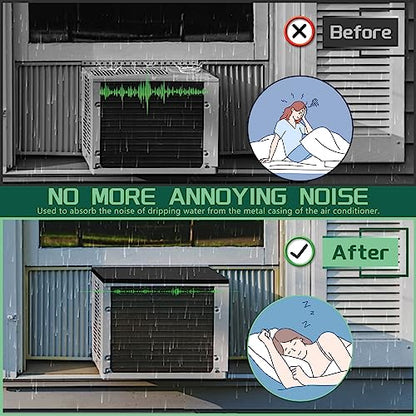 Window Air Conditioner Drip Cushion, Removable AC Rain Cover with Magnetic Pad for Window AC Units,Stops Cushion Moving Stops Dropping Noise Foam Cushion (Black)