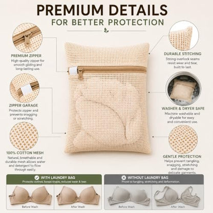 6-Pack Laundry Bags, Durable Cotton Mesh with Sturdy Zipper, Breathable Mesh Fabric, Ideal for Washing Underwear, Pants, Shoes, Socks and Delicate Garments