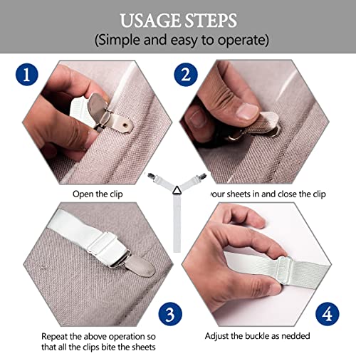 TGOOD Bed Sheet Holder Straps, Mattress Cover Clips to Hold Sheets in Place, Adjustable Bed Bands, Elastic Grippers,Fasteners,Keepers,Suspenders Fitted for Bedding,stayers, Bedsheet Tie Downs