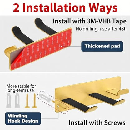 Hair Dryer Holder Wall Mount, Universal No-Drill Stainless Steel Organizer with 3M Adhesive & Screws, Space Saving Blow Dryer Hanger for Bathroom Bedroom Salon RV (Gold)