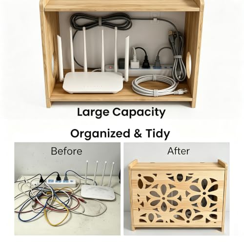 Wooden Projector shelf,Wifi router box hider,Power strips storage,Cable management,Routers Cover organizer for office home,Floating modem shelf for wall,Wall shelves,wall mount,Simple assembly
