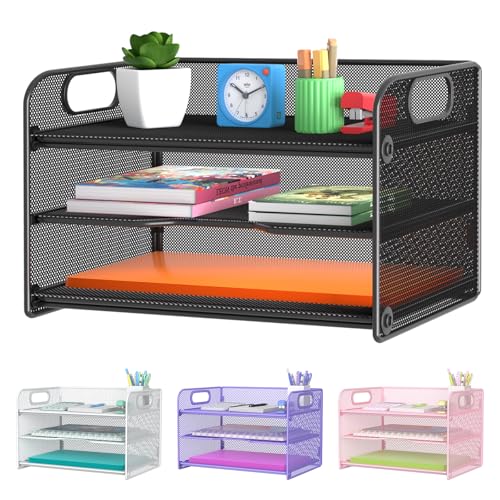 3 Tier Letter Tray Paper Organizer with Handle, Me... (Paper)