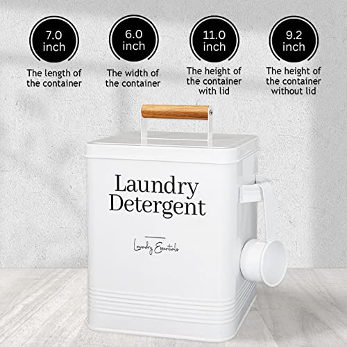 Modern Farmhouse Laundry Detergent Container for Laundry Decor (White) | Metal Laundry Pods Container, Laundry Powder Holder for Laundry Room Organization
