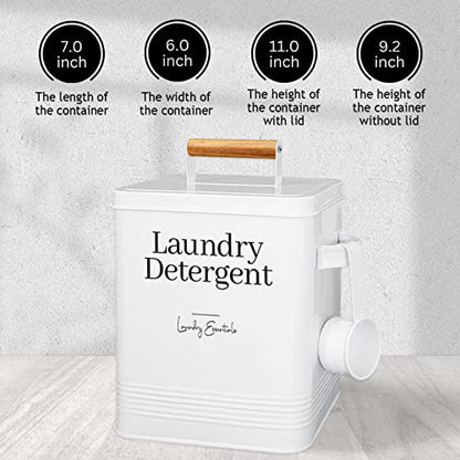 Modern Farmhouse Laundry Detergent Container for Laundry Decor (White) | Metal Laundry Pods Container, Laundry Powder Holder for Laundry Room Organization