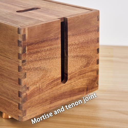 SARUFO Acacia Wood Cable Management Box - Wooden Cord Hider with 4 Metal Feet, Organizer for Desk & Floor, Power Strip TV Wire Concealer, Under Desk Storage for Office, Home Electrical Cables