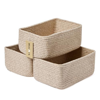 MiniArk Small Storage Baskets for Organizing | Closet Organizer Bins | Shelf Toy Basket | Woven Rope Baskets | Cube Decorative Box | Shallow Basket | L11.5xW7.5xH4.7| Brown