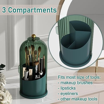 GAXmi Makeup Brush Holder with Lid Rotating Cosmetic Organizer, All Green | 360 Rotation, Waterproof, Dustproof, Moistureproof
