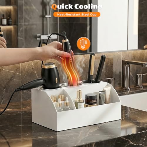 Hair Tool Organizer Countertop, Bathroom Vanity Organizers and Storage, Acrylic Hot Tools Organizer Storage for Hair Dryer, Curling Iron, Brush, Hair Straightener (White)
