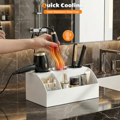 Hair Tool Organizer Countertop, Bathroom Vanity Organizers and Storage, Acrylic Hot Tools Organizer Storage for Hair Dryer, Curling Iron, Brush, Hair Straightener (White)