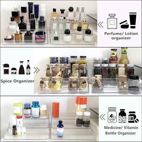 Perfume Organizer - 2 Pack Three-Tiered Shelf - Perfume Lotion Skincare Stand, Spice Vitamins Medicine Bottles Holder,Sturdy Clear Rack for Kitchen Bathroom Countertop Cabinet Storage
