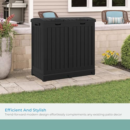 Suncast Dual 33 Gal Trash Hideaway Cabinet, Discrete Outdoor Storage
