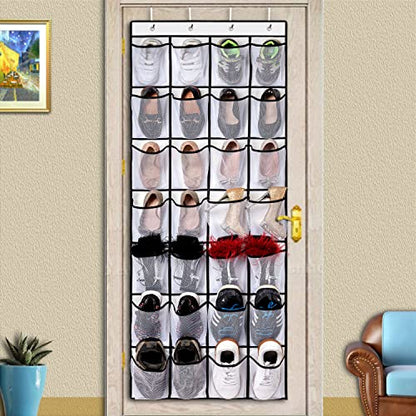 REGELETO 28 Large Pocket Over the Door Shoe Organzier, Hanging Shoe Rack for Door Large Capacity Shoe Organizer Holder with 4 Metal Hooks.