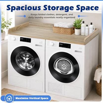 ROYXEN Washer Dryer Countertop, Laundry Countertop Solid Wood, Countertop for All Front-Loaded Washing Machine and Dryer, Extra Room for Laundry Room, White Oak