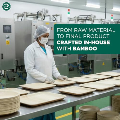 ECO SOUL 6 Inch Disposable Bamboo Plates (100 Pack, Square) | Premium, Natural, Food-Safe, Heavy Duty, Compostable, Eco-Friendly, Biodegradable, Best For Events, Parties, Weddings, BBQs