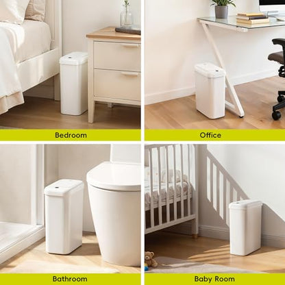 EKO Automatic Bathroom Trash Can with Lid, 2.6 Gallon Slim Touchless Garbage Can, Waterproof Motion Sensor Trash Bin for Bathroom, Office, Kitchen, White