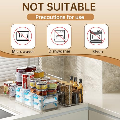 Clear Fridge Organizer, Refrigerator Organizer Bins with Handle, Freezer, Kitchen Cabinet, Pantry Organization, BPA Free Fridge Organizers (12.4 inch 8 Pack)
