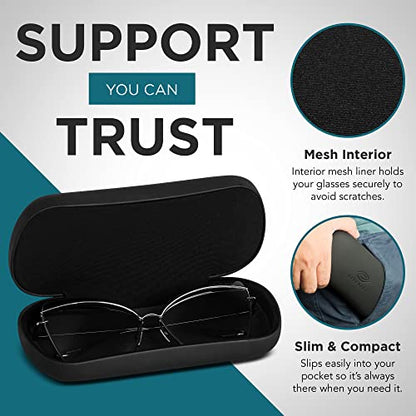 SunGlasses Case - Vegan Leather Sunglass Holder with Mesh Foam to Cradle Sunglasses Securely - Hard Eyeglass Case with Metal Construction - Designed by Optical Professionals