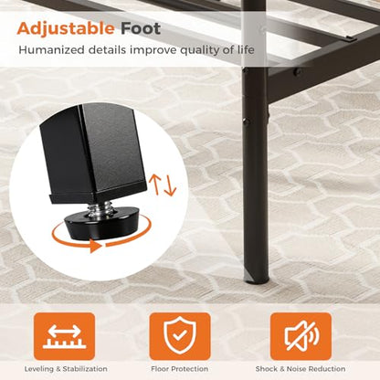 DUMOS Full Size Bed Frame Heavy Duty Metal Platform with 11.9" Under-Bed Storage, Heavy Duty Steel Slat Support with Iron-Art Headboard, No Box Spring Needed, Noise-Free, Modern Black