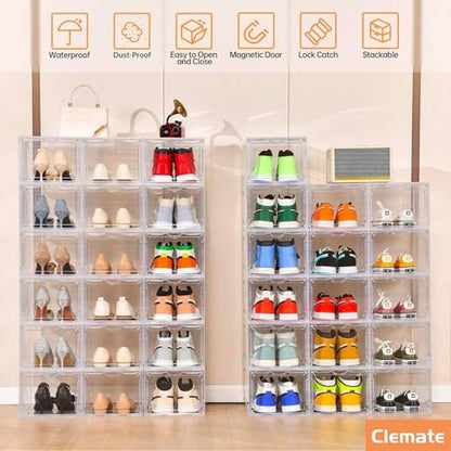 Upgraded X-Large Shoe Organizer,Shoe Storage Organizer,12 Pack,Shoe Box Clear Plastic Stackable,Drop Front Shoe Box with Clear Door, Shoe Containers For Sneaker Display,Fit up to US Size12