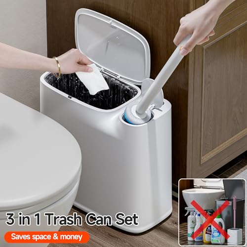 CTIME 3 in 1 Bathroom Trash can with toilert Brush,36 Refills | 3 in 1,modern bathroom, 36 Refills,bathroom, toilet