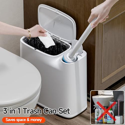CTIME 3 in 1 Bathroom Trash can with toilert Brush,36 Refills | 3 in 1,modern bathroom, 36 Refills,bathroom, toilet