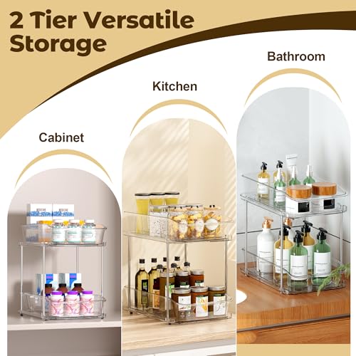 2 Tier Pull-Out Organizer for Bathroom Kitchen, Un... (2 Count | Transparent | PET)