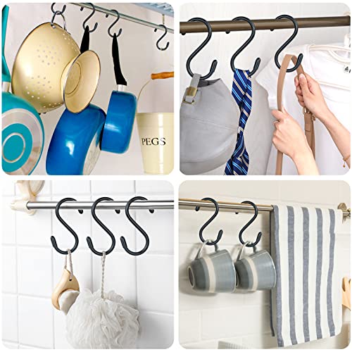 DINGEE 30 Pack Vinyl Coated Heavy Duty S Hooks for Hanging Plants, Clothes, Non Slip Steel Metal Black Rubber Coated Closet S Hooks for Hanging Jeans, Jewelry, Pot, Pan