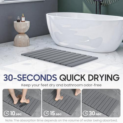 Stone Bath Mat Foldable Diatomaceous Earth Bath Mat Non-Slip Absorbent Shower Stone Mat Quick Dry Easy Clean for Bathroom Floor Kitchen Dish Drying