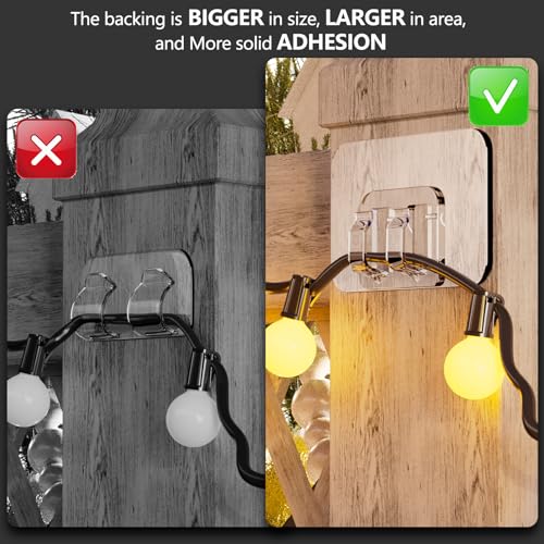 Hooks for Outdoor String Lights - 100 Pack with Adhesive Strips - No Damage, No Tools, No Holes, Waterproof and UV-Resistant, Perfect for Christmas and Patio Decor