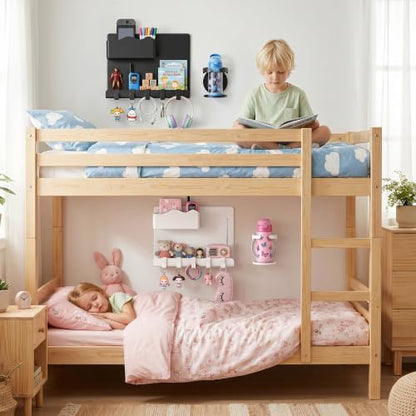 Bedside Wall Shelf for Teen Girls Dorm Room Essentials Bunk Bed Stuff | No Drill Floating Shelves with Cup Holder, Aesthetic Cute Girls Room Decor Aesthetic Stick Bedroom Accessories Organizer