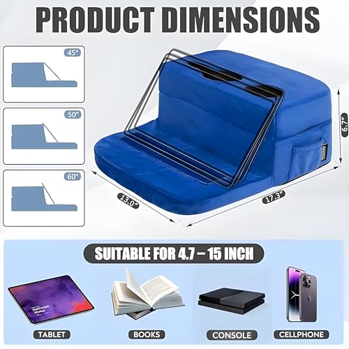 Couch Cup Holder Tray Pillow - Bed, Couch Caddy, Sofa, RV & Car - Holds Drinks, Snacks, Remotes, Phones, Kindle, Tablet | Bed Cup Holder (Blue)