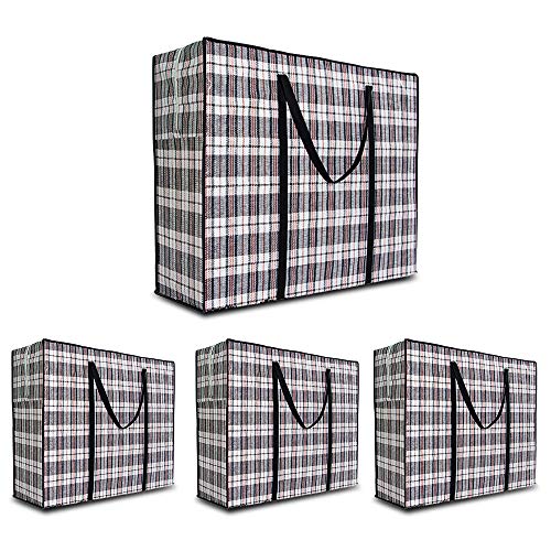 Heavy Duty Extra Large Moving Bags, 168L Jumbo Org... (4 Count | Black Checkered)