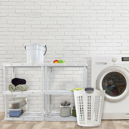 Gracious Living Laundry Basket, Easy Carry Flex Collapsible Hamper, 87.5L | Large Plastic Clothes Storage Organizer for Home, Bathroom, and Bedroom, White