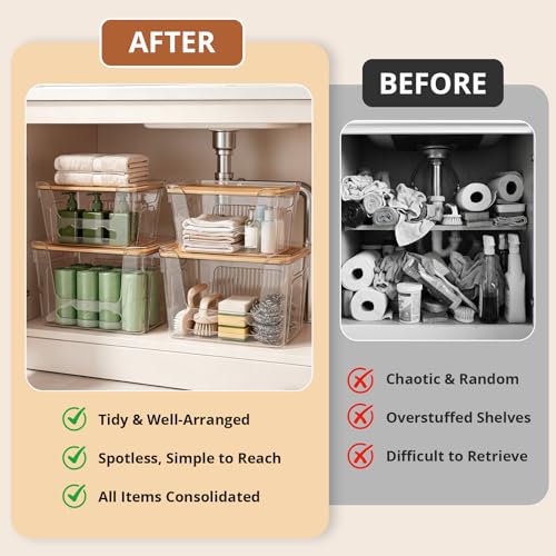 Plastic Trash Bag Dispenser with Lids, Stackable, 4Pack, 2XL+2S | Clear Trash Bag Organizer for Kitchen, Laundry Room, Under Sink Organization and Storage