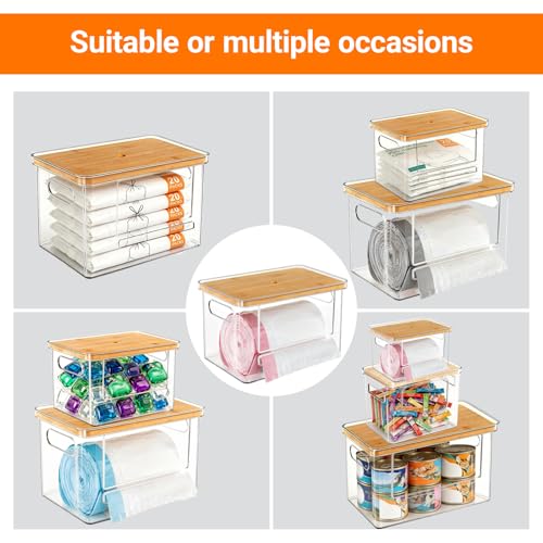 Trash Bag Dispenser XL and Dishwasher Pod Organizer | Extra Large Trash Bag Holder for 13/30/33 Gallon Bags | Under Sink Organizers for Pantry, Kitchen & Storage | Stackable Design