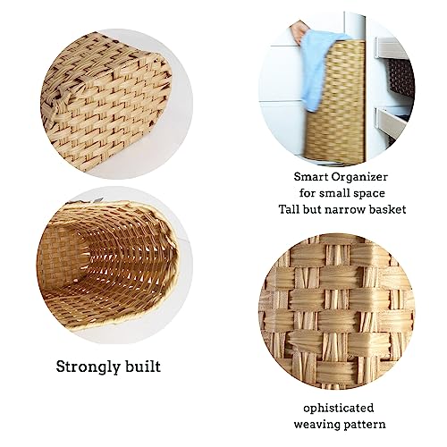 PEMAR Wicker Umbrella Holder, Hand Woven Umbrella Stand Basket Decorative Cane Holder Rack for Home, Entryway Multipurpose Narrow Tall Basket (Natural)