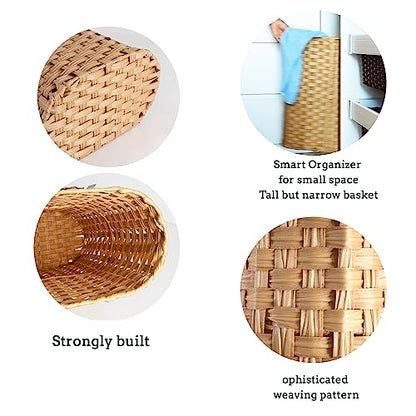 PEMAR Wicker Umbrella Holder, Hand Woven Umbrella Stand Basket Decorative Cane Holder Rack for Home, Entryway Multipurpose Narrow Tall Basket (Natural)