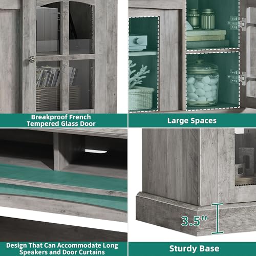 LED Farmhouse TV Stand for 75 Inch w/Outlets, Mode... (Grey | Engineered Wood)