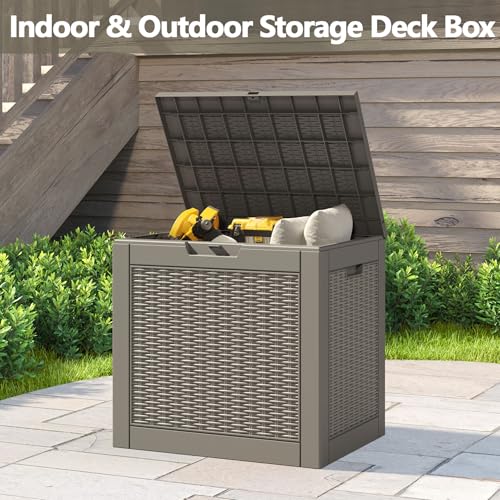 31 Gallon Deck Box, Resin Outdoor Storage Box, Waterproof and UV Resistant Deck Box, Lightweight Storage Box for Garden Tools, Pool Supplies