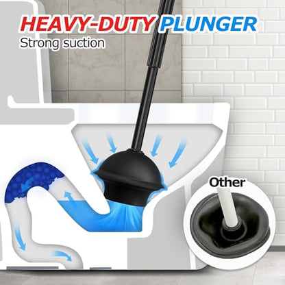 2Pack 2 in 1 Toilet Brush and Plunger Set, Extende... (2 Count | Black | Plastic)