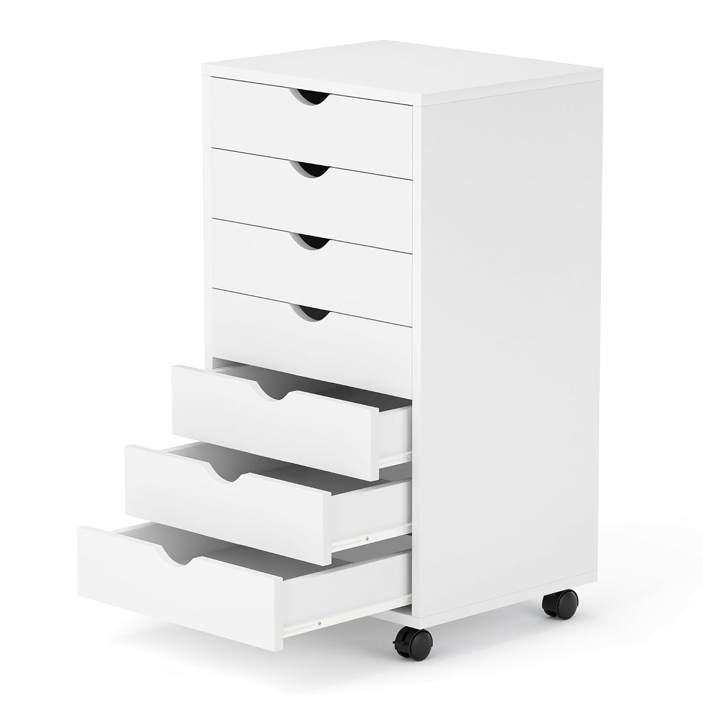 7 Drawer Chest, Storage Cabinet Dressers with Wheels, Dressers Storage Cabinets, Dresser Mobile Cabinet with Wheels, Room Organizer, Small Drawers Wood Organization Furniture for Office, Home, White
