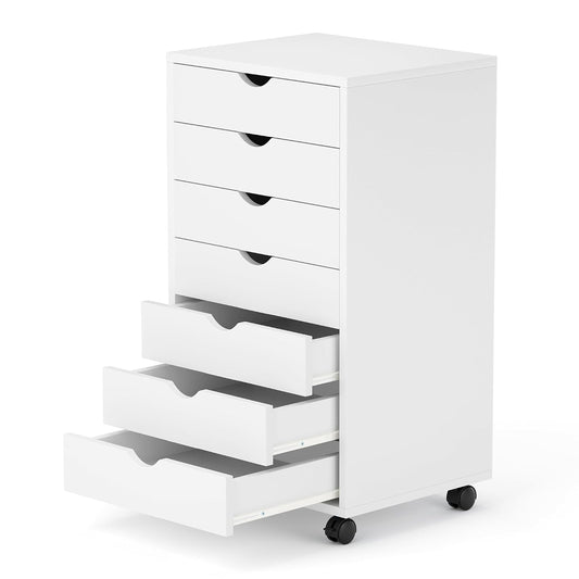 7 Drawer Chest, Storage Cabinet Dressers with Wheels, Dressers Storage Cabinets, Dresser Mobile Cabinet with Wheels, Room Organizer, Small Drawers Wood Organization Furniture for Office, Home, White